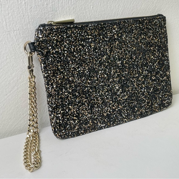 EXPRESS Y2K Gold Silver Black Glitter Sparkle Zip Wristlet Clutch - Picture 3 of 16
